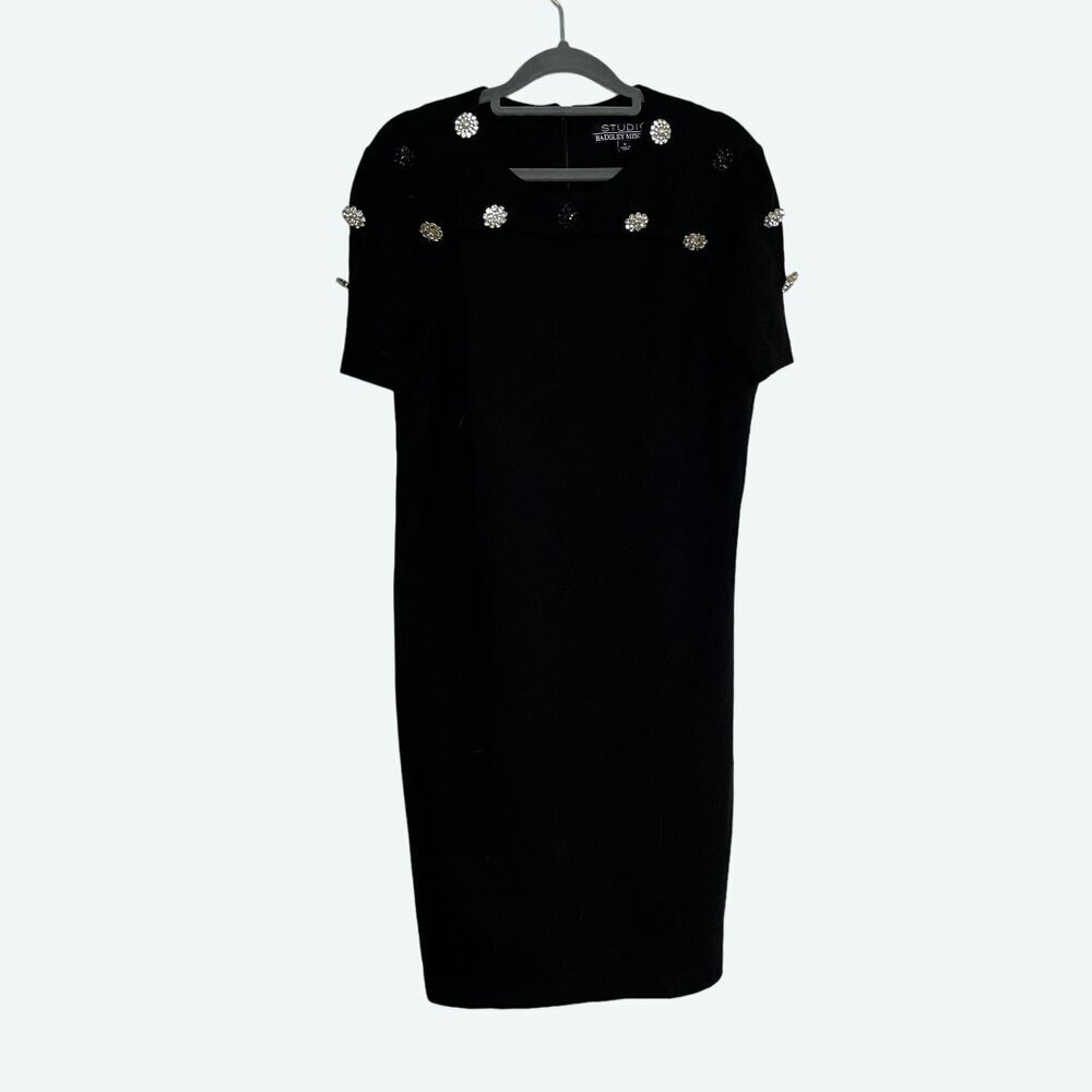 Badgley Mishka Studio Little Black Shift Dress‎ Rhinestone Button Details Medium